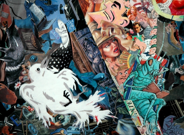 Collage by John Schuh featuring New Yorker covers, snake.