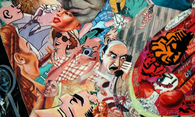 Collage by John Schuh featuring New Yorker covers, snake.