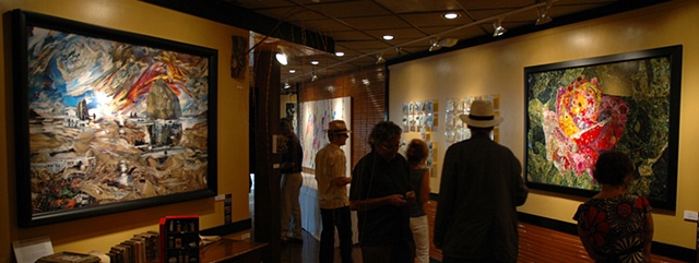 Photo collages by John Schuh as displayed at CoCA Seattle Center On Contemporary Art.