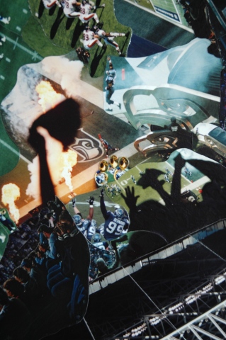Photo collage by John Schuh featuring Seahawks NFL football.