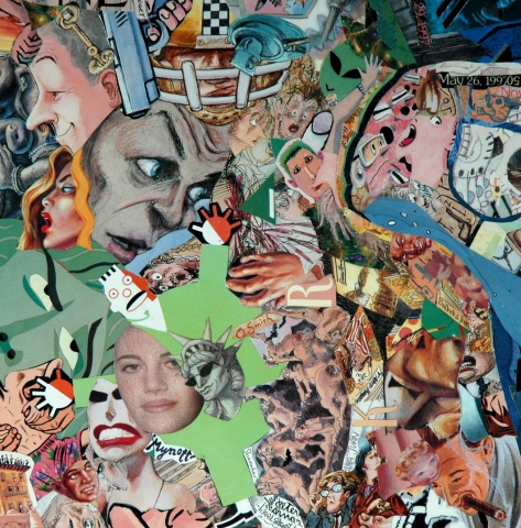 Collage by John Schuh featuring New Yorker covers, snake.