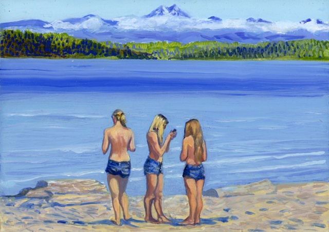 Greek mythology three graces on Alki painting by Patri O'Connor
