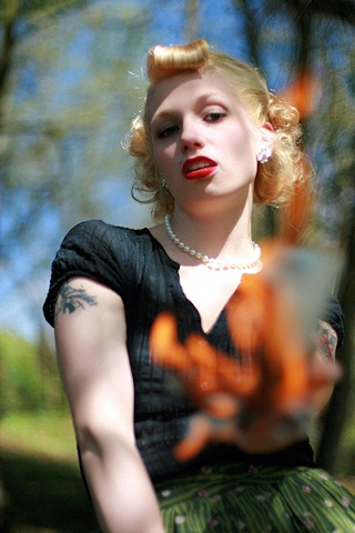 in flames