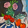 Roses and silver teapot