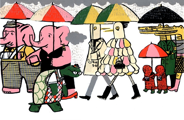 It seemed like everyone had a friend but him, he didn't even have an umbrella.