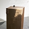 title:
Alfred Hitchock's "The Birds" (all information edited out except for the representation of bird sounds and silence), resonating wood, transducer, feather coated in dust residue from drilled pedestal, monocular, audio cable and acrylic