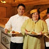 tonya gross millinery for Chef Carrie Nahabedian of Naha with Chefs Yagahashi and Gresh @ Les Dames 2010 Fashion Plate event