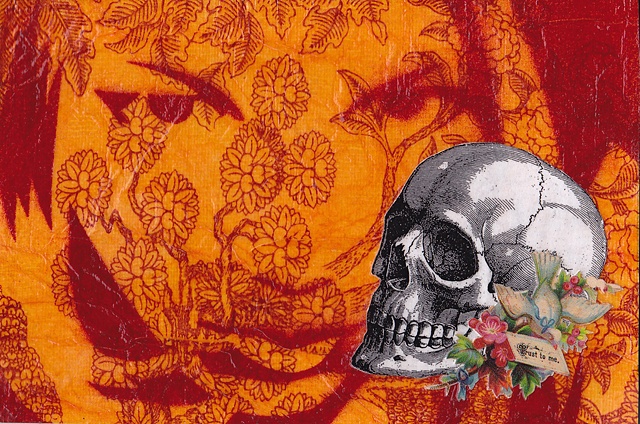 girl with skull, vignette