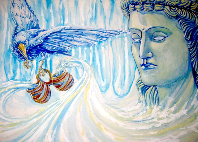 bird flight statue tiana robinson blue fly water basket art weaving flowing ice 
