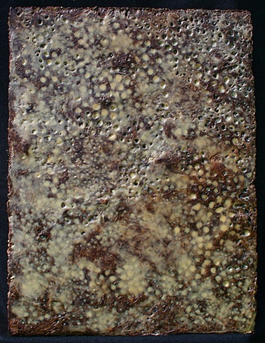 Encaustic, Burned Birdsnest paper, oil bar on panel
