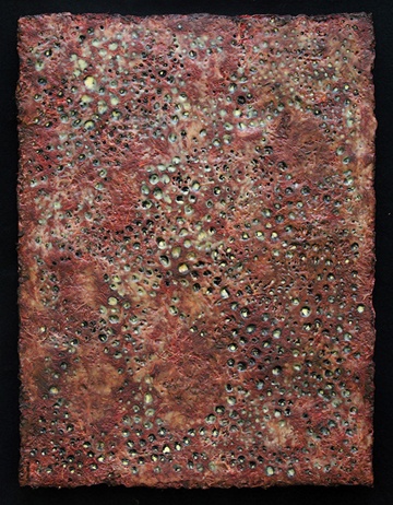 Encaustic, Burned Birdsnest paper, oil bar on panel