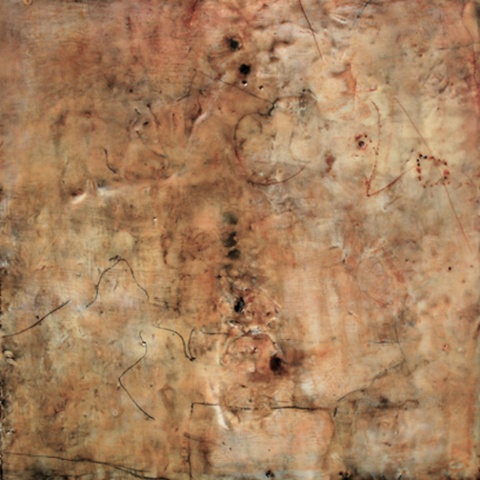 Encaustic painting with papers and oil bar