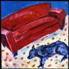 Claribel with red sofa