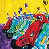 row of scooters on yellow