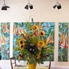 Centerpiece for gallery reception in front of Angel Trumpet Dance tryptich by Joan Cox