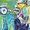 Blue and green scooters