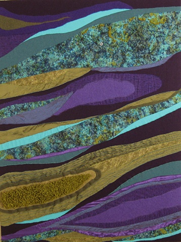 "Ebb and Flow" is a felted mixed media piece of contemporary fiber art by Linda Thiemann. 
