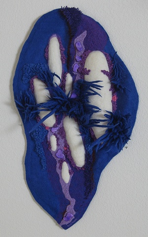 "Midnight Blue" is a felted mixed media piece of contemporary fiber art by Linda Thiemann. 