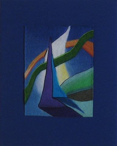 "Enigma" is a felted mixed media piece of contemporary fiber art by Linda Thiemann. 