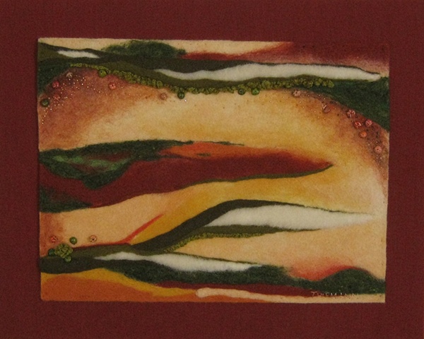 "Presidio Pass" is a felted mixed media piece of contemporary fiber art by Linda Thiemann. 