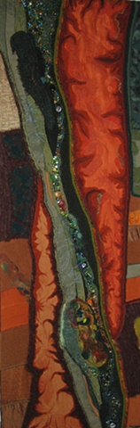 "River of Life" is a felted mixed media piece of contemporary fiber art by Linda Thiemann. 