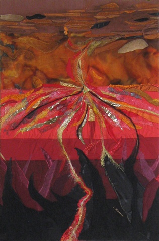"Hell" is a felted mixed media piece of contemporary fiber art by Linda Thiemann. 