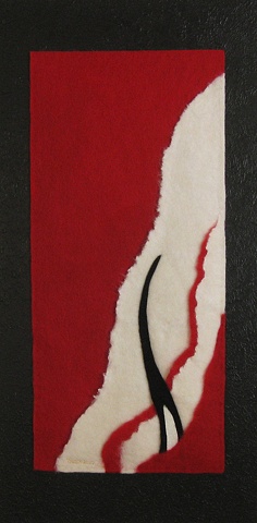 "Rising Above It All" is a felted mixed media piece of contemporary fiber art by Linda Thiemann. 