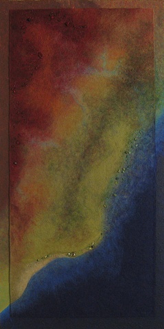 "Coastal Burning" is a felted mixed media piece of contemporary fiber art by Linda Thiemann. 