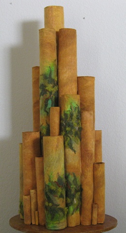 "Rock of Ages" is a felted mixed media piece of contemporary fiber art by Linda Thiemann.