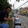 Luis Roca on the balcony at Carlos Vergara's studio 