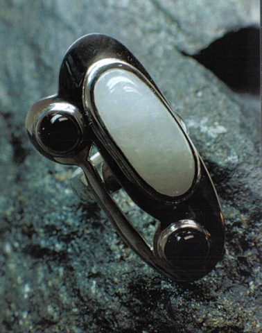 Silver Ring with Moonstone and Onyx