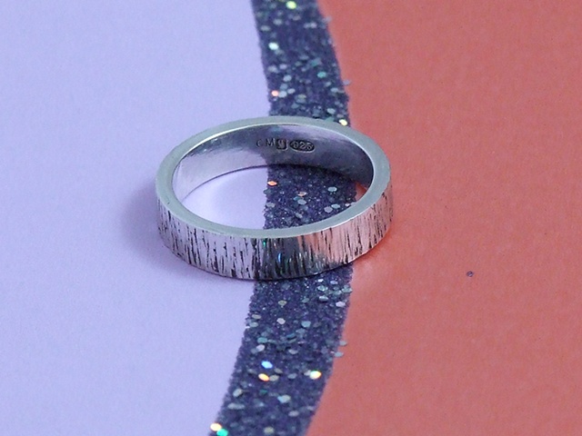 Silver Bark Textured Ring 4mm 