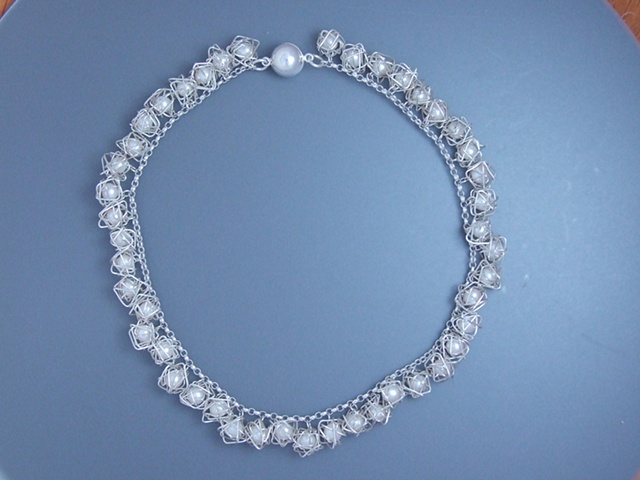Slerling Silver and Fresh Water Pearl Charm Style Necklace