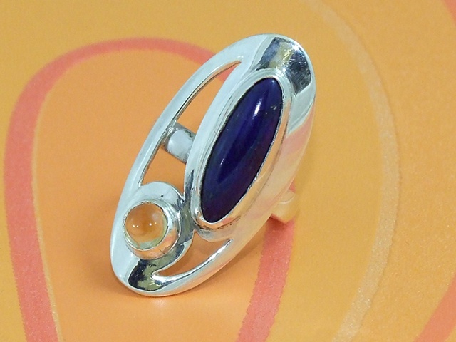 Lapiz and Amber Cocktail Ring
