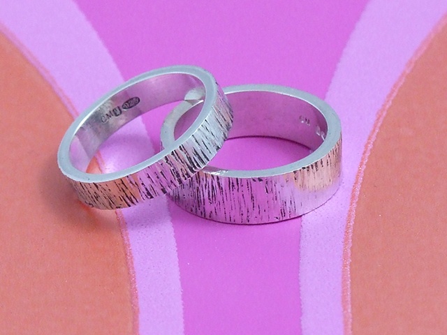 Silver Bark Textured Rings 4mm and 6mm wide