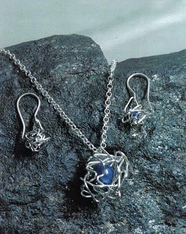 Silver Wire Wire Wrap Lapis  Pandent and Earring Set