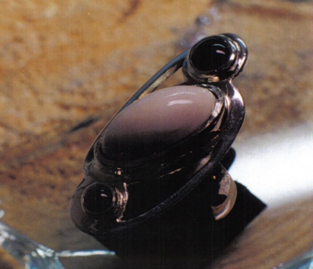 Silver Ring with Pink and Onyx Stones