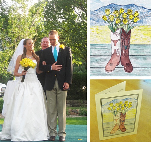 LATinNYC, Laura Ann bespoke bridal, custom stationery, illustration, wedding invitations, wedding stationery, wedding paper, wedding artwork, cowboy boots, cowboy art, colorado springs