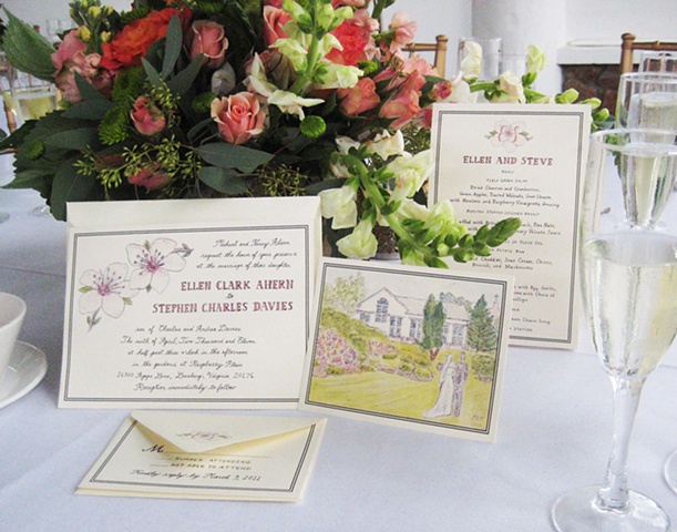 LATinNYC, Laura Ann bespoke bridal, custom stationery, illustration, wedding invitations, wedding stationery, wedding paper, wedding artwork, raspberry plain, leesburg, virginia bride, wedding menu