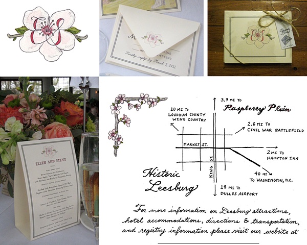 LATinNYC, Laura Ann bespoke bridal, custom stationery, illustration, wedding invitations, wedding stationery, wedding paper, wedding artwork, raspberry plain, leesburg, virginia bride, cherry blossom