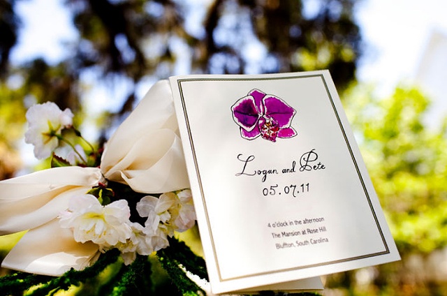 LATinNYC, Laura Ann bespoke bridal, custom stationery, illustration, wedding invitations, wedding stationery, wedding paper, wedding artwork, orchids, wedding program, hilton head, southern wedding