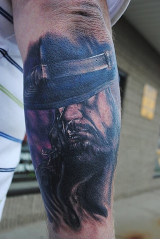 Undertaker tattoo, movie tattoo, Realistic, Fully Healed, Ryan W Thomas, Ryan Thomas, Tattoos By Ryan Thomas, Black and Gray, Full Color, tattoos, arm piece, half sleeve, tattoos, portrait tattoo, portrait