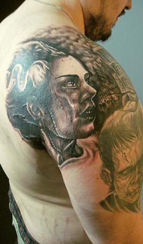 frankenstein, bride, graveyard, black and gray, ryan w thomas