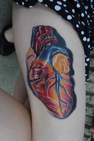 Realistic, Fully Healed, Ryan W Thomas, Ryan Thomas, Tattoos By Ryan Thomas, Black and Gray, Full Color, tattoos, heart tattoo, realistic heart. stitched heart tattoo