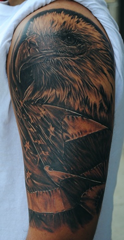 Eagle Tattoo, American pride, Realistic, Fully Healed, Ryan W Thomas, Ryan Thomas, Tattoos By Ryan Thomas, Black and Gray, Full Color, tattoos, animal tattoos, American Flag, Eagle tattoo, eagle, tattoos, patriotic tattoos