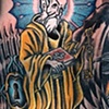 Saint Peter at the pearly gates with angels
