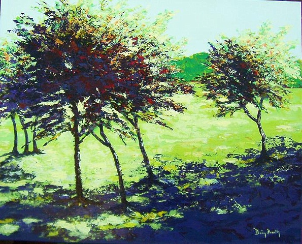 lanscape, palette knife, pasture,painting, acrylic,trees green