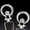 Black druzy and CZ suspension hinge earrings in silver...