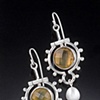 Prehnite checkerboard cut stones with straight hinge and pearl