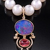 Australian opal, pink tourmaline and pearl pendant in 14k and 18k gold.